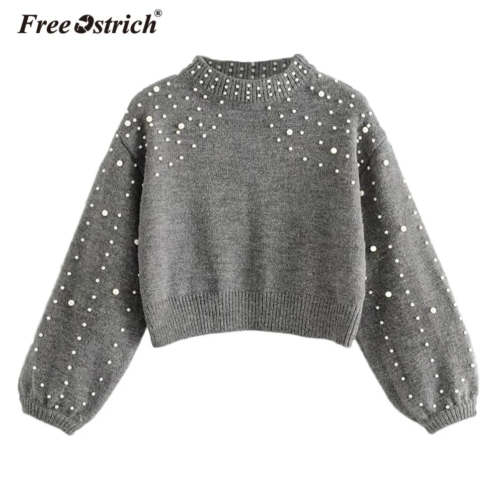 

Free Ostrich Sweater Women Autumn Short Solid Elegant Female Sweaters Full Sleeve Basic Casual Pullover Tops Jumpers L0930