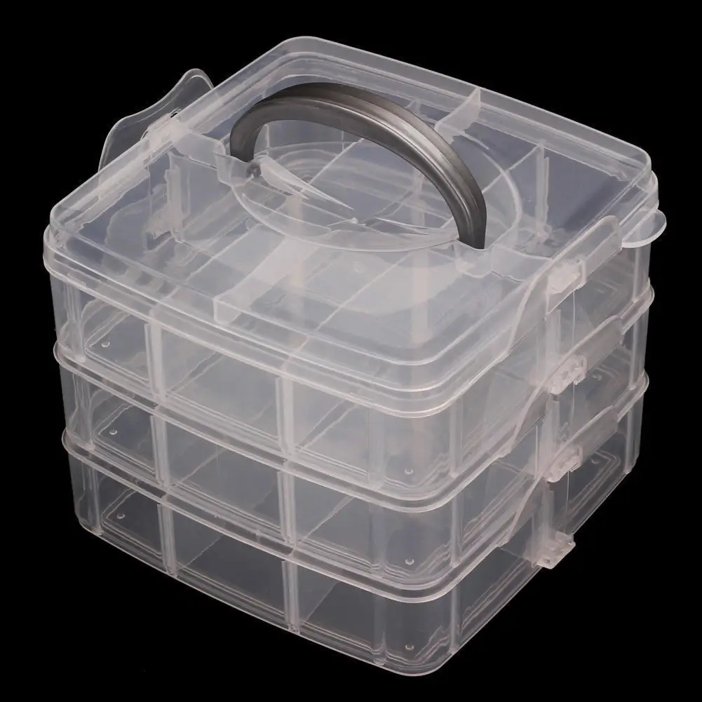 

3-layer Plastic 18 Compartment Medicine Jewelry Sorting Storage Box with Handle