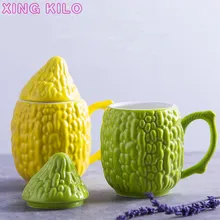 XING KILO Cute bitter gourd shape ceramic mug office simple coffee cup with lid drinking cup couple gift Mugs рюкзак bitter coffee 2015 pu