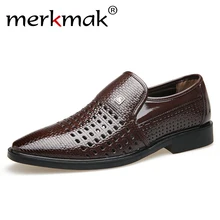 Merkmak 2019 nuevo verano Vintage zapatos de cuero de los hombres de cuero genuino de fondo suave Slip-on sandalias ahuecan hacia fuera los zapatos de la armadura 38-44