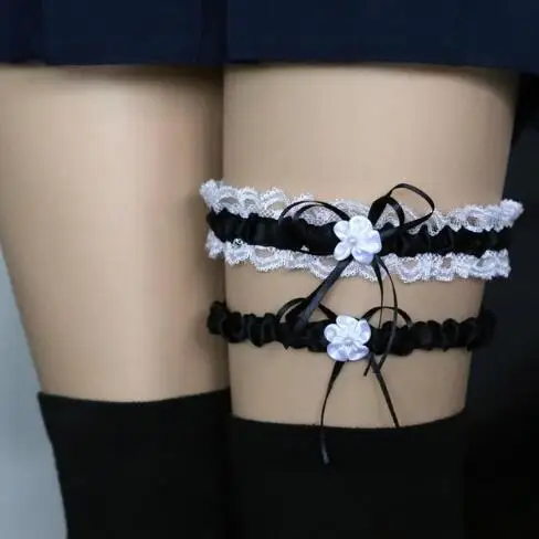 Сексуальные подвязки для ног чулки с поясом черные заклепки кружевное белье в цветочек Harajuku косплей чулок для женщин Свадебные Ноги кольцо Набор для невесты - Окраска металла: as picture
