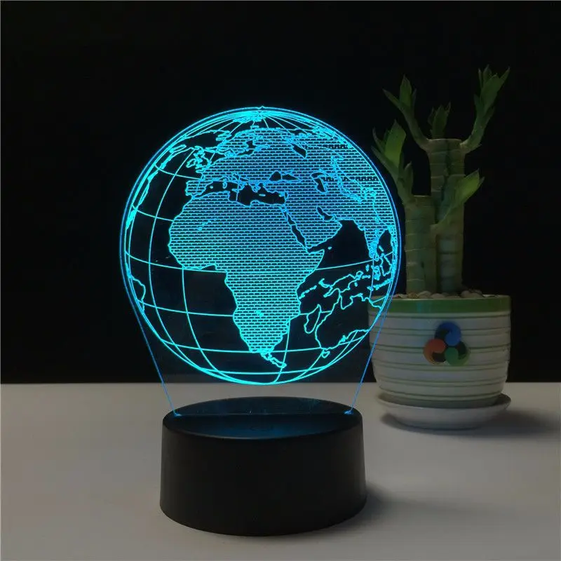 Creative Earth Globe 3D Holograma acrylic 7 Color Bedside Bedroom Lamp