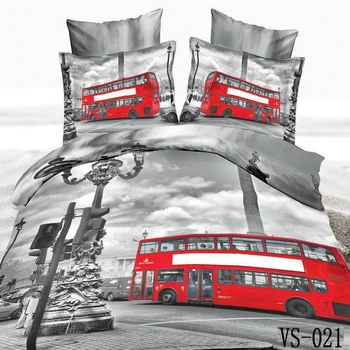 

3 Piece 3d Printed Red Bus Bedding Kids/Adult Home Textiles Decor (1pc Duvet Cover+2pc Pillowcase) Polyester Synthetic Fabrics