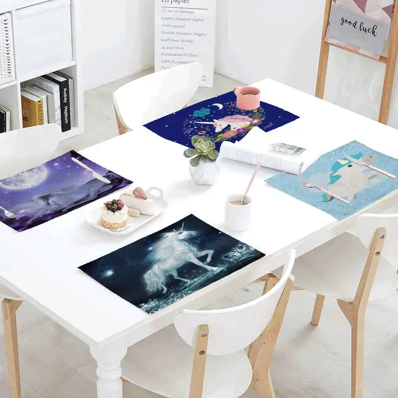 

Forest Walk Linens Table Napkins printed Place Mat Polyester Rainbow Unicorn Servilletas Para Bodas Design Party Decoration