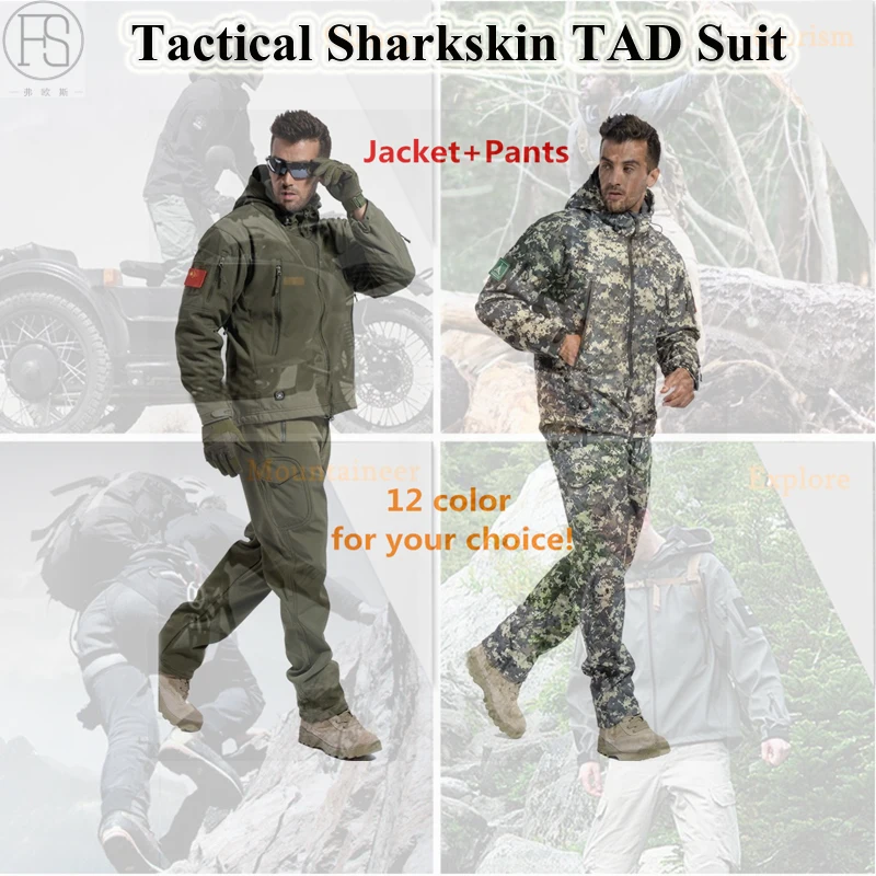 Sharkskin TAD Тактические наборы для спорта на открытом воздухе Военные охотничьи костюмы водонепроницаемый Камуфляжный костюм мужские альпинистские походные куртки или брюки