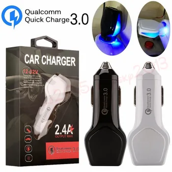 

2.4A Qc 3.0 Fast Quick Charging USb Car charger adapter for iphone 7 8 x samsung s7 s8 s9 android phone gps mp3 with retail box