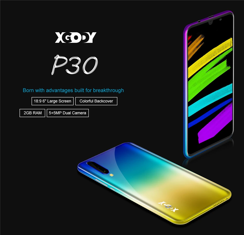 XGODY 3g мобильный смартфон Android 9,0 " 18:9 2 Гб 16 Гб MTK6580 четырехъядерный процессор две sim-карты 5 Мп камера gps WiFi мобильный телефон P30 2800 мАч