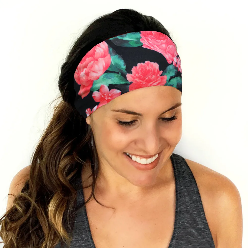 Unisex Ladies Men headband flower print Stretch Headband Hair Band for