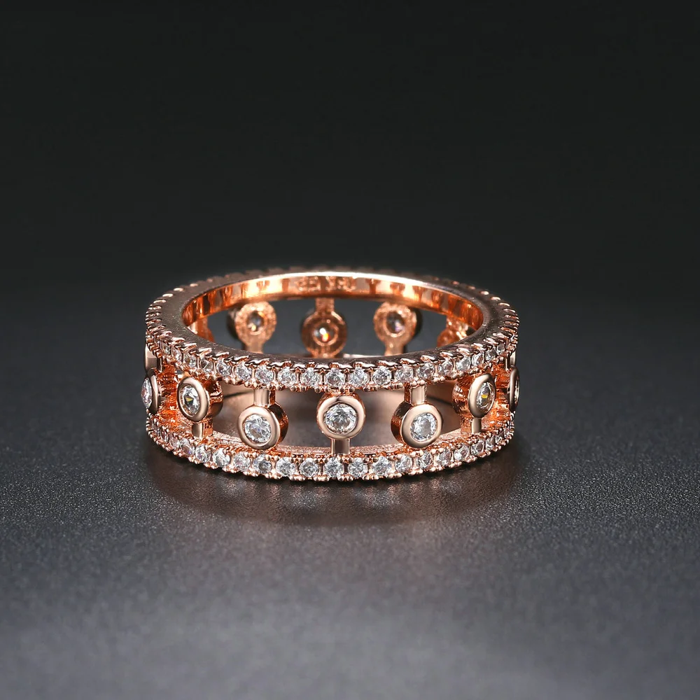 Double Fair Rose gold Color With Full Zircon Classic Hollow Rings For Women Brand Engagement Ring Jewelry DFR660