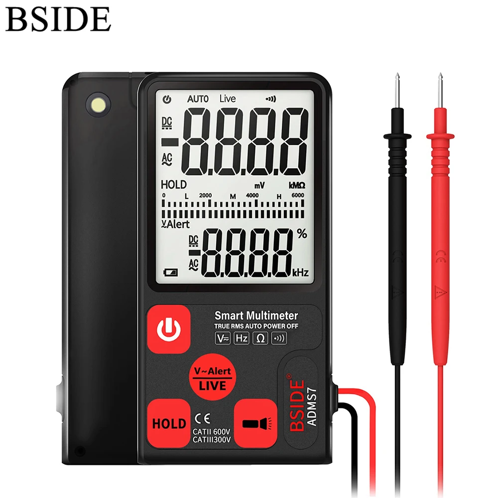

BSIDE ADMS7 Digital Multimeter AC/DC voltage Meter Resistance Tester V alert Test LCD Multimeters 6000 counts with True RMS