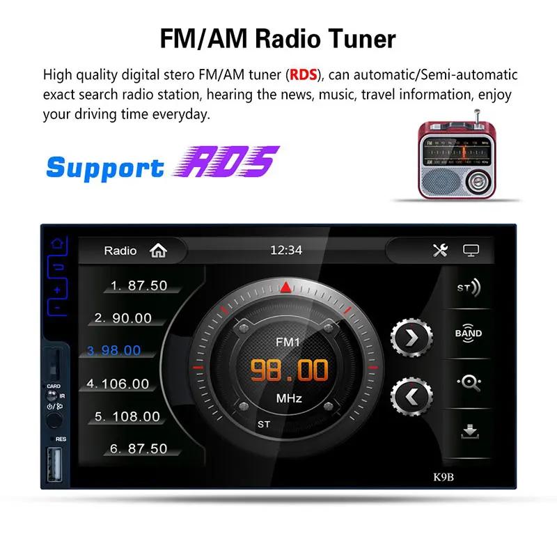 Автомагнитола 2 Din K9B стерео система 7 дюймов с поддержкой Bluetooth FM радио тюнером
