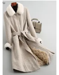 ZiZhen зимнее женское теплое длинное пальто из натуральной шерсти с натуральным норковым меховым воротником из натурального меха KQN18630, 181204-12