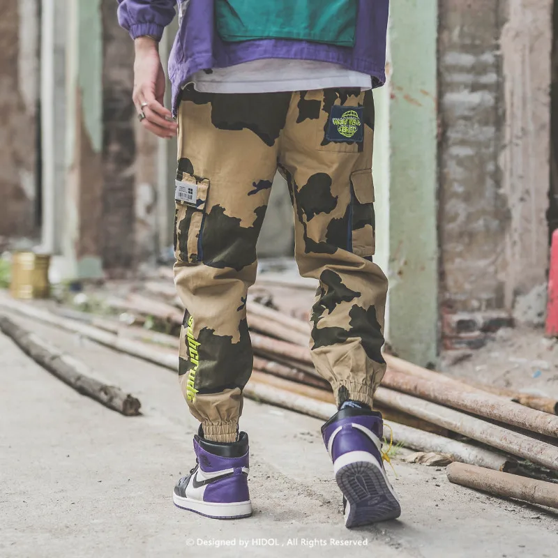 Военная пустыня камуфляжные брюки карго мульти-карман бегущие вышивка камуфляж армейский трек тактические брюки мужские Хип Хоп Уличная
