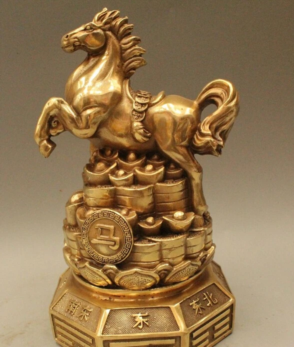 

Details about 8" Chinese Fengshui Brass Zodiac Year Horse Coin Yuanbao Money Wealth Statue R0715 B0403