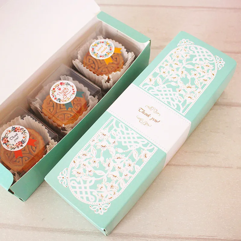

24pcs/lot 21.5x6.8x4cm green flower macaron box-wedding favor cake gift box