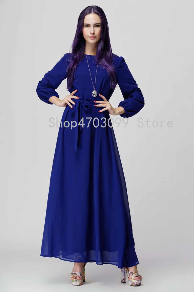 

Muslim women Long sleeve Dubai Dress maxi abaya jalabiya islamic women dress Chiffon clothing robe kaftan Moroccan