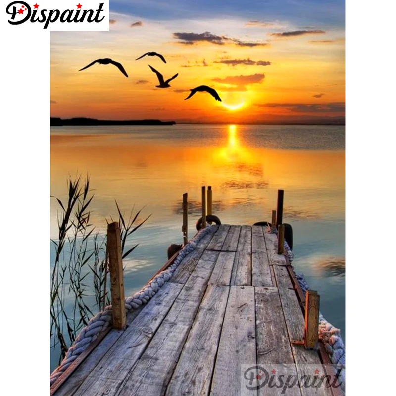 

Dispaint Full Square/Round Drill 5D DIY Diamond Painting "Sunset bridge scenery" Embroidery Cross Stitch 5D Home Decor A10659