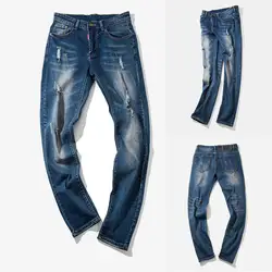 2018 Новый Для Мужчин's Повседневное ежедневно осень одноцветное деним рваные хип-хоп прямо работа брюки джинсы длинные брюки