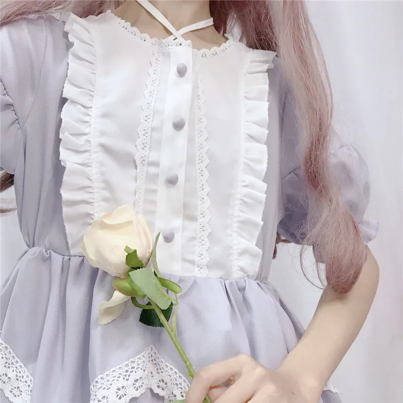 LISM Summer Japanese Lolita Vintage Dress Female Soft Girl Wind Cute Fungus Lace Short Sleeve -Zentai shop online