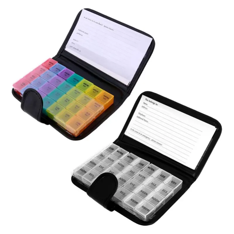 

Portable 28 Grids Pill Box Tablet 7 Day Weekly Medicine Box Drug Dispenser Tablet Holder Organiser Pill Wallet with PU Bag