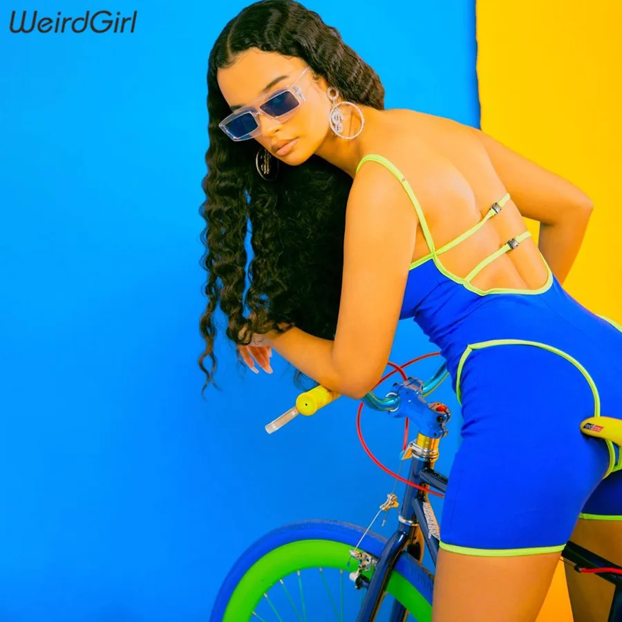 Weirdgirl النساء playsuits اللياقة البدنية عارضة عارية الذراعين أكمام الإناث بنطلون مخطط نحيل ضئيلة الرياضية داخلية جديد الصيف