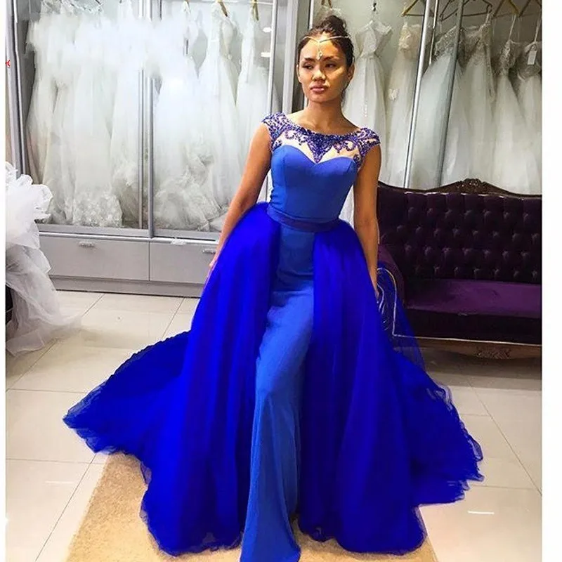 Stunning Royal Blue Sheer Prom Dresses Short Cap Sleeve Arabic Style ...