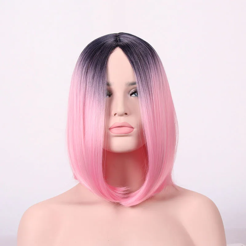 Similler Ombre афро женские короткие синтетические парики термостойкие волокна волос парик два тона розовый красный желтый коричневый синий черный фиолетовый