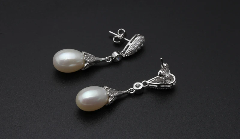 Fashion black Pearl earrings natural Pearl stud Earrings Women long earrings 925 sterling silver wedding gift