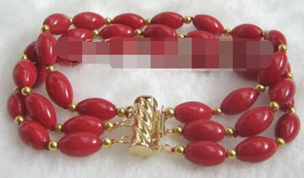

free shipping 09348 3row perfect quality red coral bracelet