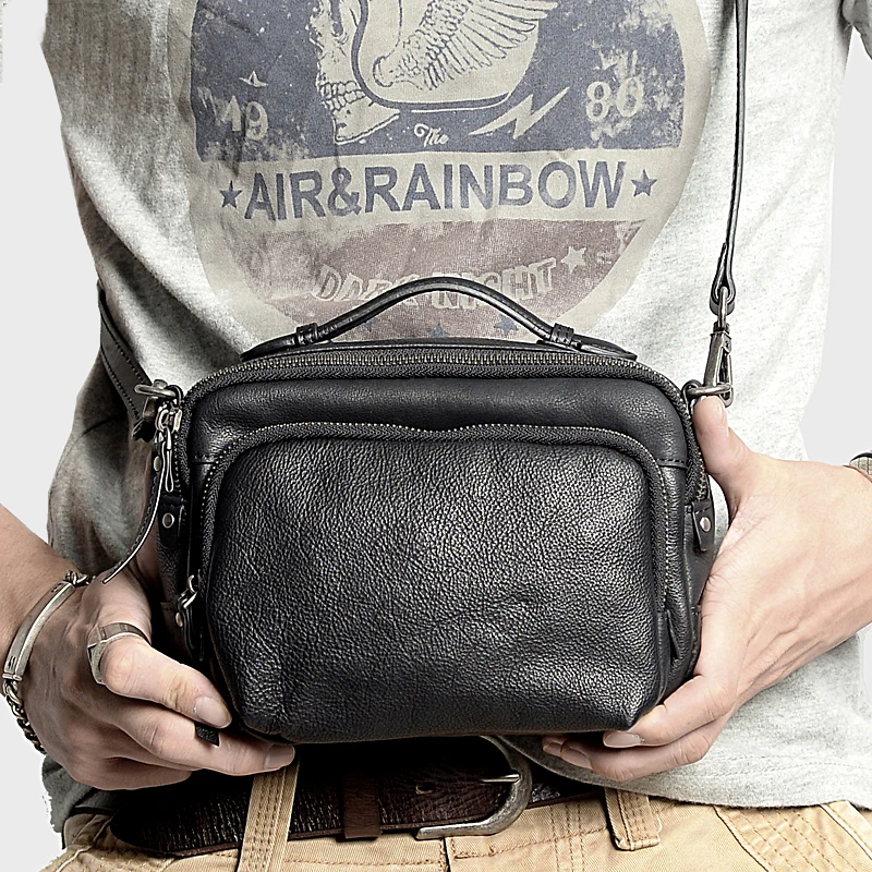 

Original Handbag Genuine Cowhide Leather Man Shoulder Crossbody Retro Portfolio Flap Casual Business Male Gift Mochila Travel