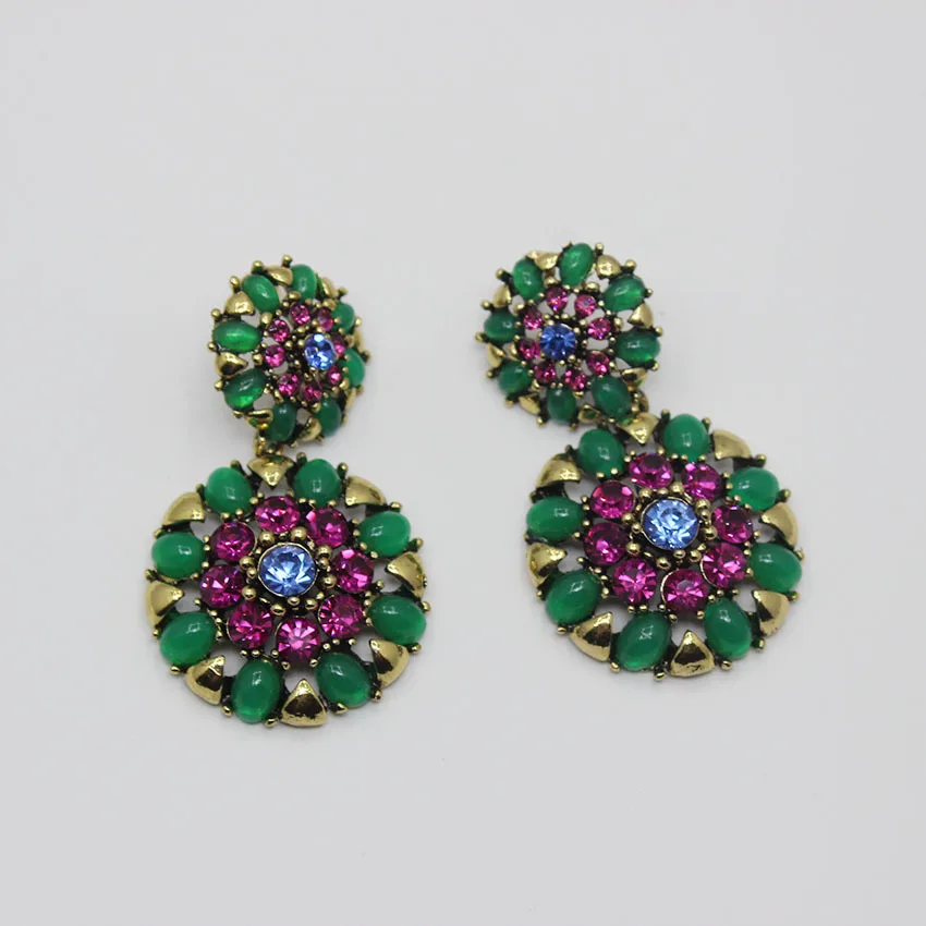 

Europe and America catwalk section Baroque ear nail water droplets flowers round earrings temperament retro big earrings 695