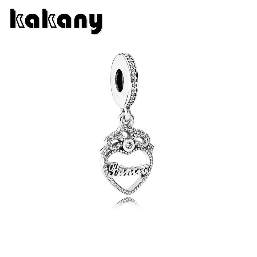 

2019 High Quality 1:1 Original 925 Sterling Silver Princess Crown Heart Pendant Charm Women Fashion Diy Jewelry