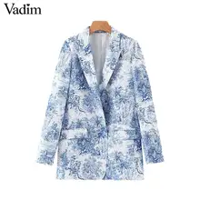 Женское элегантное платье vadim Принт блейзер с надрезом воротник открытый стежка Карманы длинный рукав женский Повседневный стильный Верхняя одежда Пальто Топы CA506