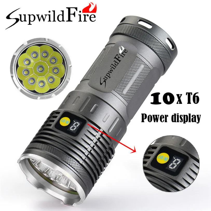 

Supwildfire 30000LM 10 x XM-L T6 LED Power Digital Display Hunting Flashlight Outdoor Cycling Accessories High Quality Jane 26