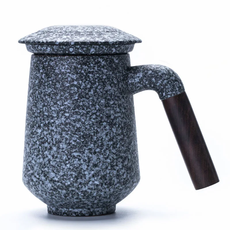 

Black Pottery Tea Mugs with Lid Creative Business Ceramic Coffee Mug with Filter Single Layer Eco-friendly Travel Cup