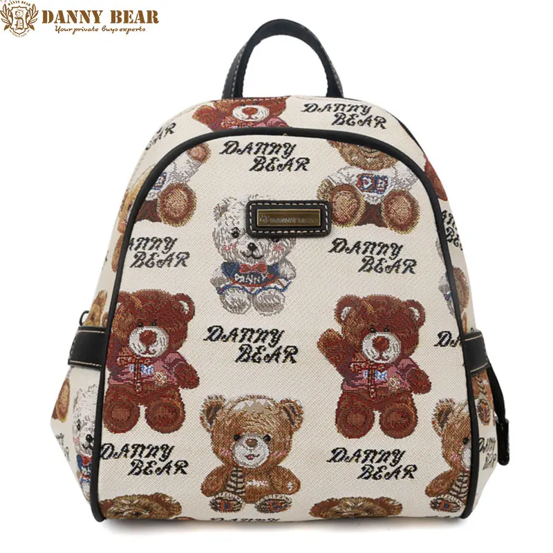 DANNY BEAR Teenager Girl White Cute Backpack Women Large Capacity Back packs High Quality Jacquard Travel