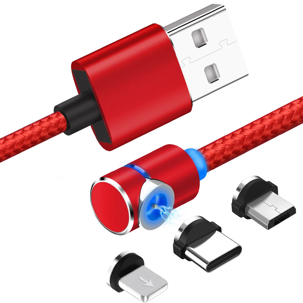 

90 Degree LED Magnetic Fast Charging Cable For iPhone XR XS MAX 8+ SAMSUNG XIAOMI HUAWEI Type-C Magnetic USB Phone Charger Wire