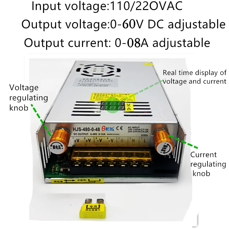 DIY LED U-HOME AC110/220 to DC0-60V 8A Current Voltage Adjustable Knob Switching Mode Power Supply for 100W/200W/300W COB LED