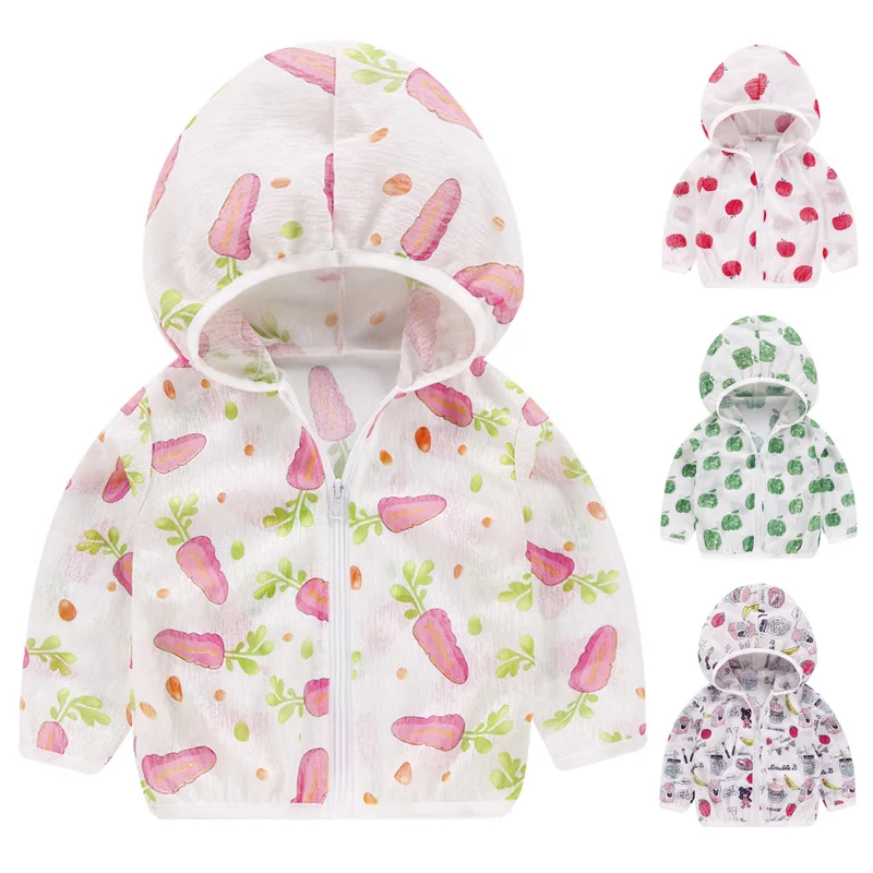 

Kids Sun Protection Clothing Coat Unisex Cute Cartoon Print UV Protection Quick Dry Thin Jacket with Hooded Zipper Baby Coat