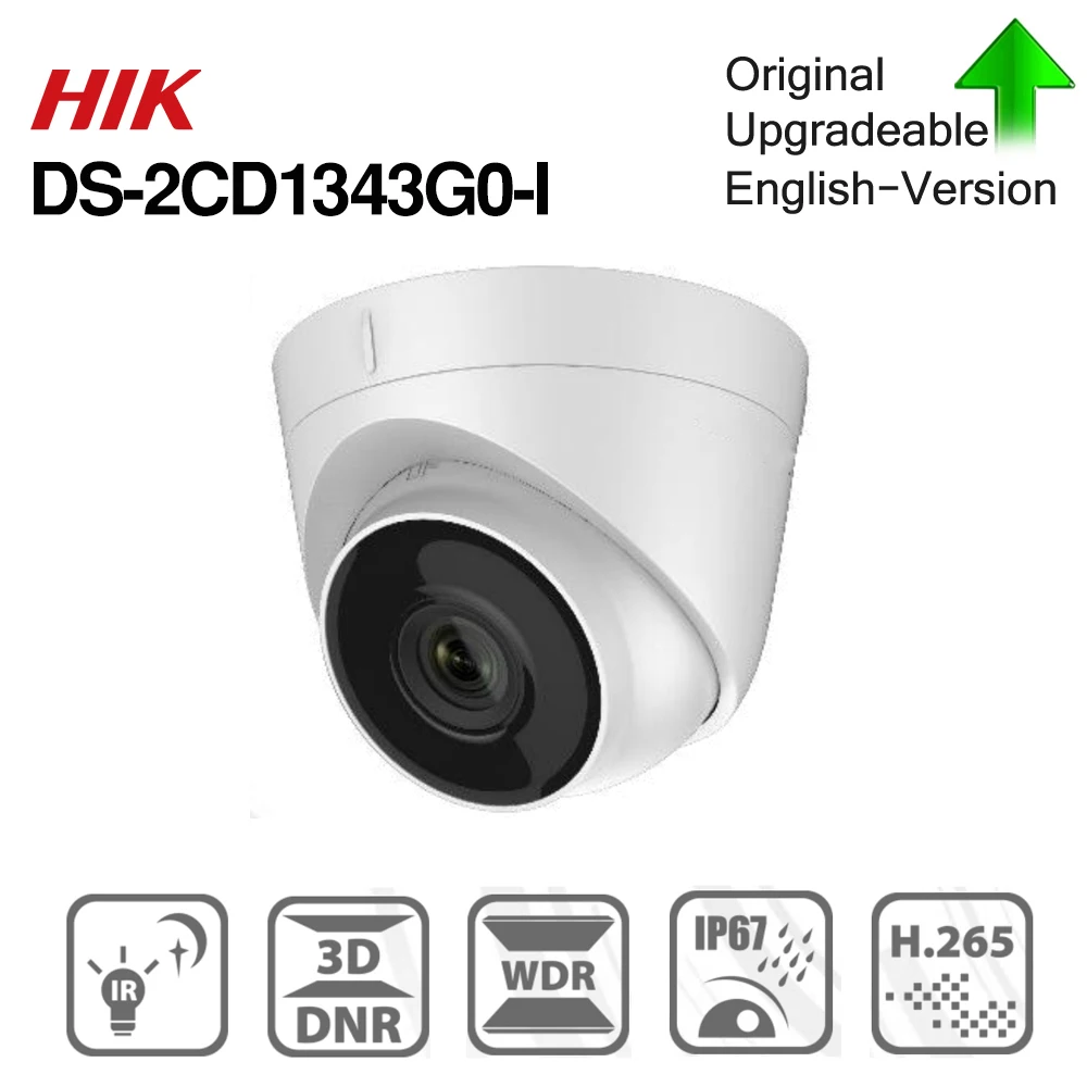 Hikvision оригинальная DS-2CD1343G0-I POE камера видеонаблюдения 4MP ИК Сетевая купольная камера 30 м IR IP67 H.265+ 3D DNR