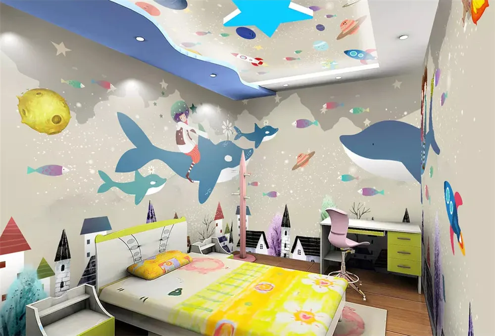 Фотообои 3D фотообои ручная роспись мультфильм милый КИТ замок детская комната обои для Декор для комнаты