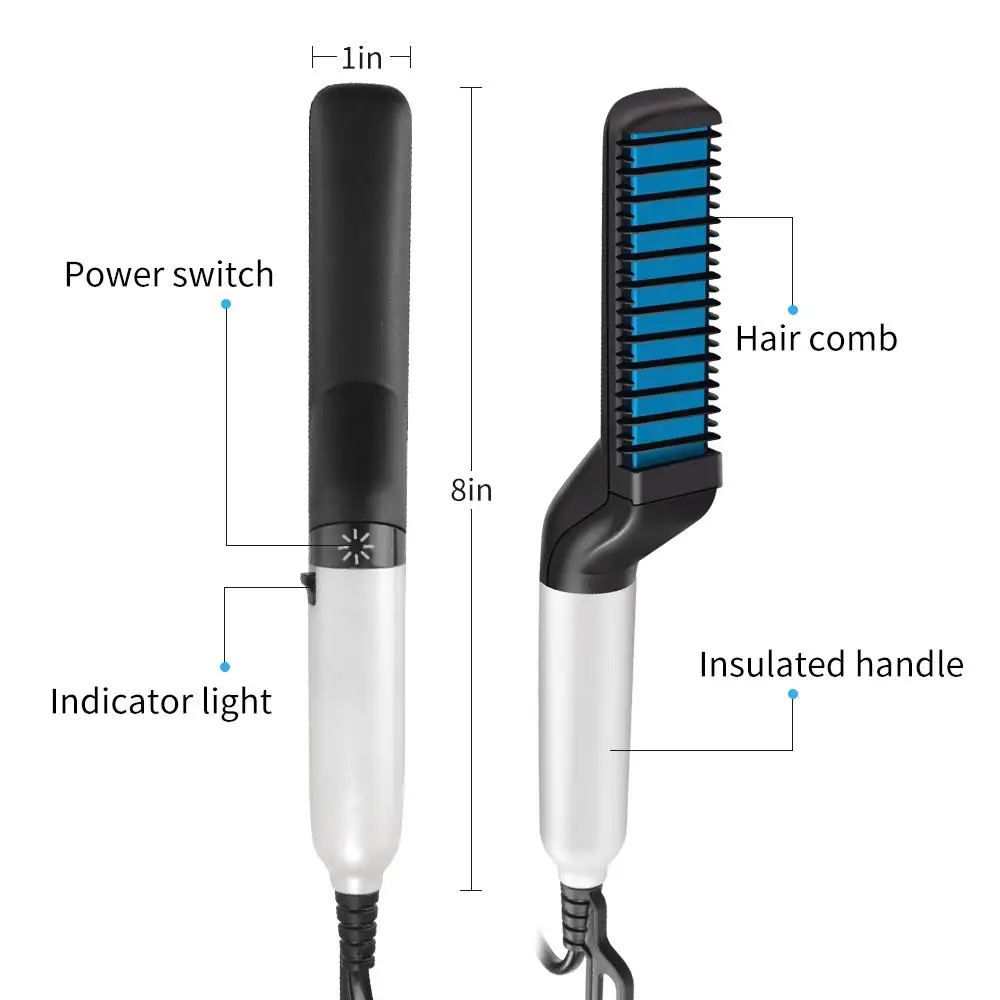 

Beard Straightening Comb Hair Volumize Flatten Side and Straightener Brush Hair Curler Show Cap Quick Hair Styler for Men