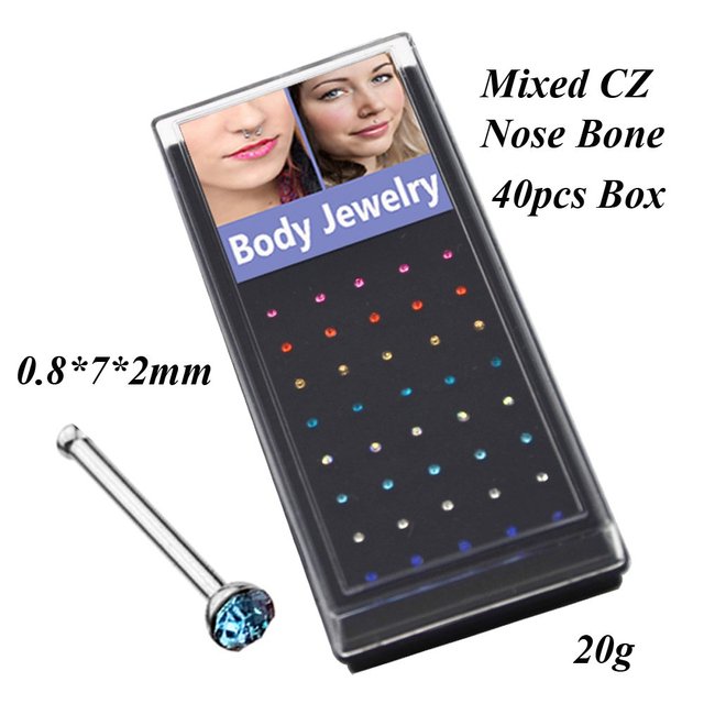 Stainless Steel Crystal Nose Ring Set Women Surgical Steel Nose Piercing Set ear bone needle Studs Body Jewelry