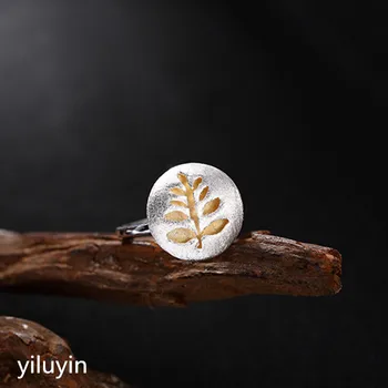 

KJJEAXCMY boutique jewelryar S925 sterling silver, Korean version, simple art, silk leaf, gold-plated lady, explosive ring.