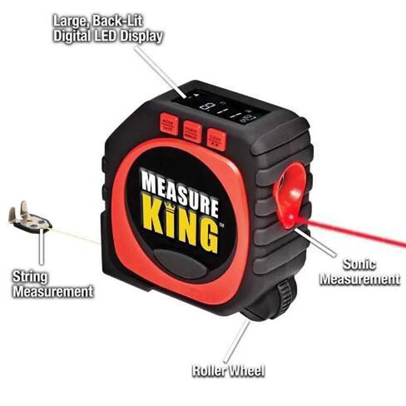 Measure King 3-in-1 Digital Tape Measure String Mode Sonic Mode and Roller Mode Universal Measuring Tool Furniture Accessories