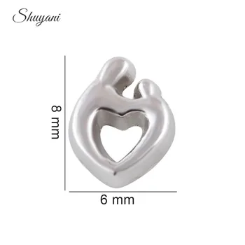 

F482 Wholesale 20pcs/lot Alloy Silver Plated Mom and Baby Love Heart Charms for Living Memory Locket As Families Friends Gift