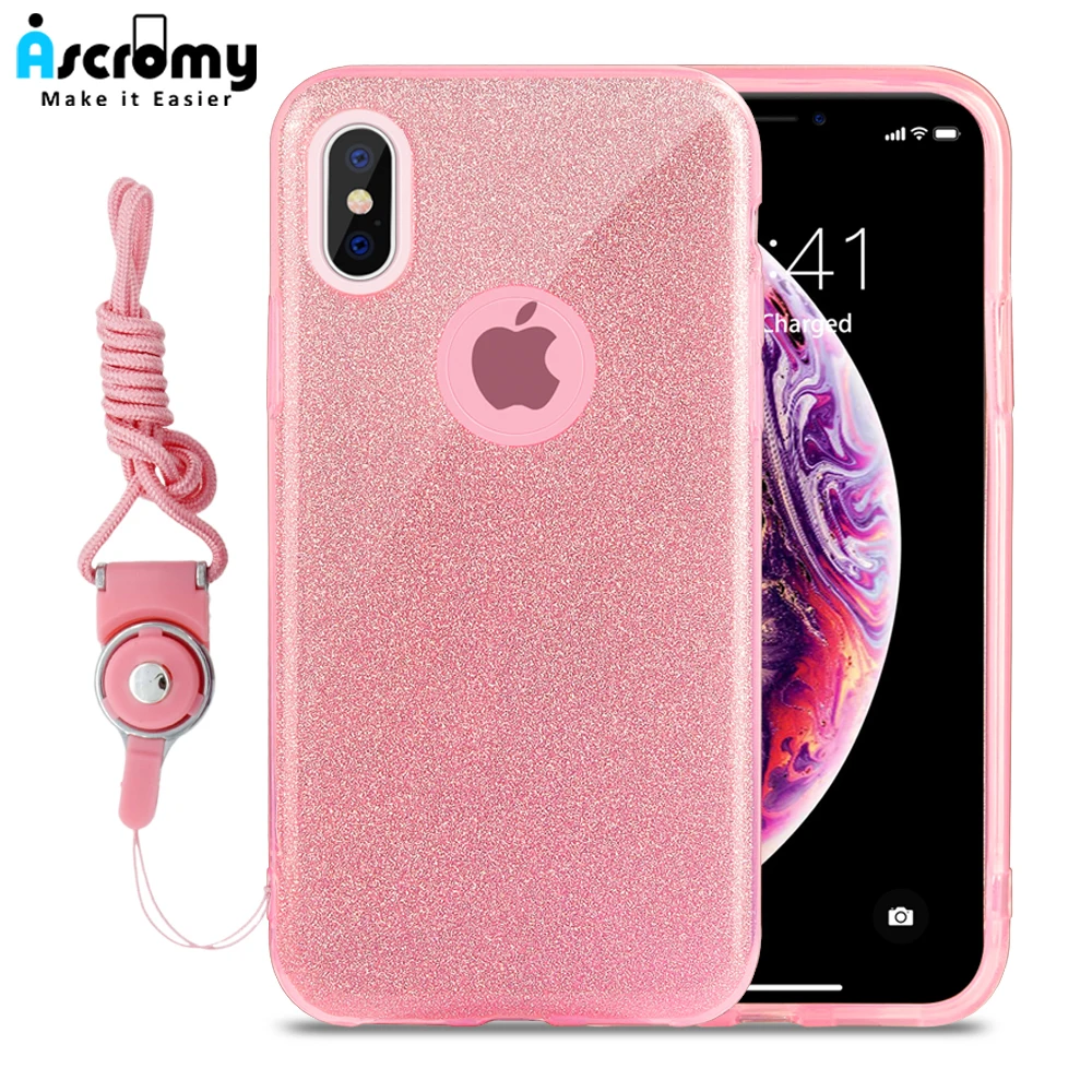 Ascromy 3 в 1 блестящий чехол для телефона Apple iPhone XS MAX XR X 8 7 6 6S Plus роскошный ремешок