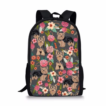 

ThiKin Cute Floral Doggy Printing Backpack School Bags for Girls Kawaii Shoulder Bag Kids Large Book Bag Satchel Schoolbag
