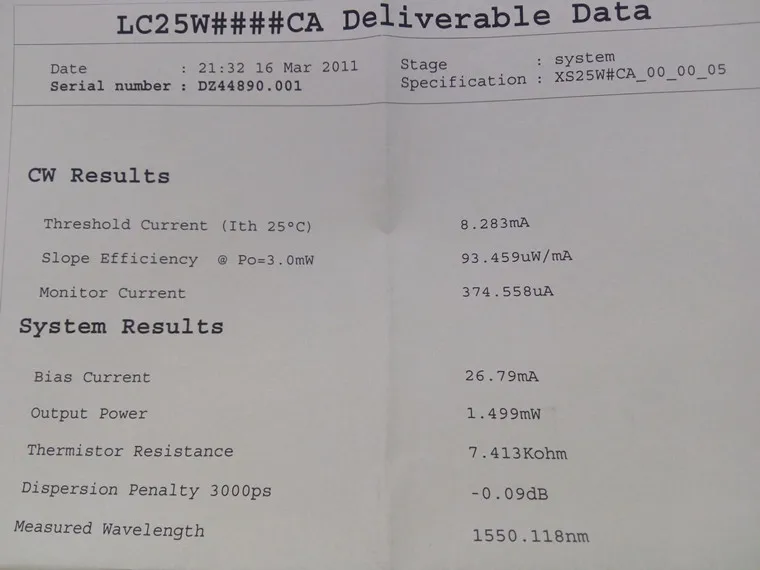 Oclaro 1550nm 3 МВт dfb LC25W5012 firber лазерной 1538.78nm 1539.76nm к 1560.60nm