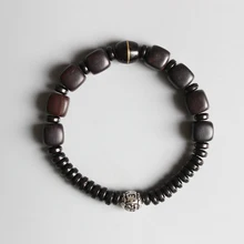 Tibetano budista hecho a mano arena oscura Natural Cubo de madera cuentas con seis palabras reales encanto pulsera para hombre mujer suerte OM joyería